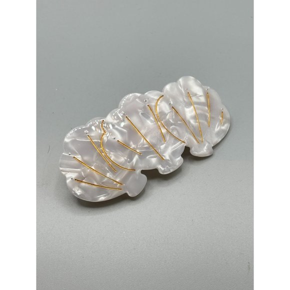 Pearlescent Hair Barrette Seashell Design Gold Accents Vintage Hair Accessories - Picture 2 of 7